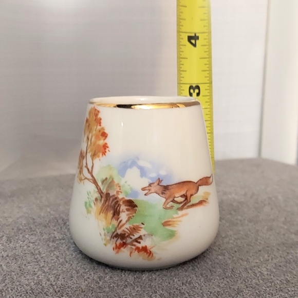 Vtg Dixon Art Studio Demitasse Cup Running Fox Small Vase 22k Gold Accent - Picture 5 of 9